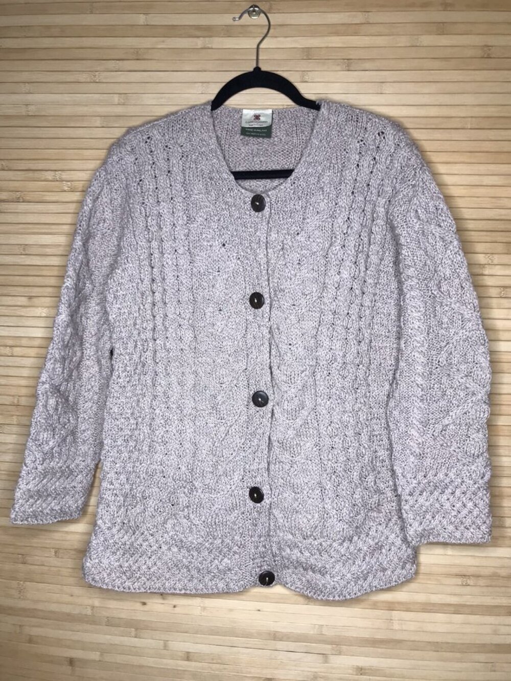 Carraig Donn XL 100% Merino Wool Cable Knit Button Up Chunky Sweater oatmeal